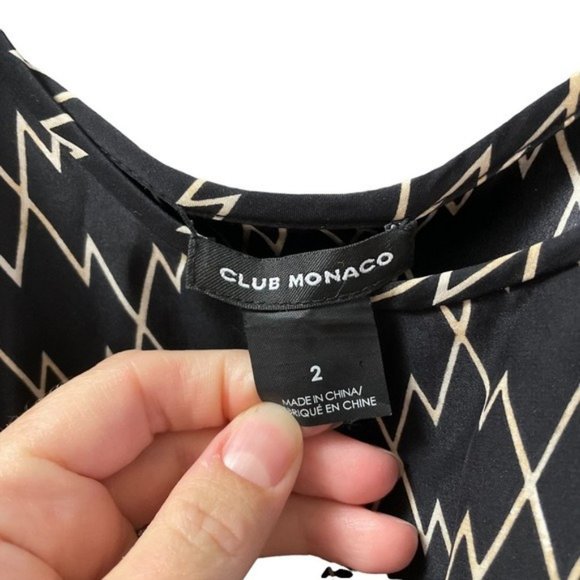 Club Monaco Ruffle Print Wide Leg Black Geometric Jumpsuit Size 2 - Picture 10 of 11